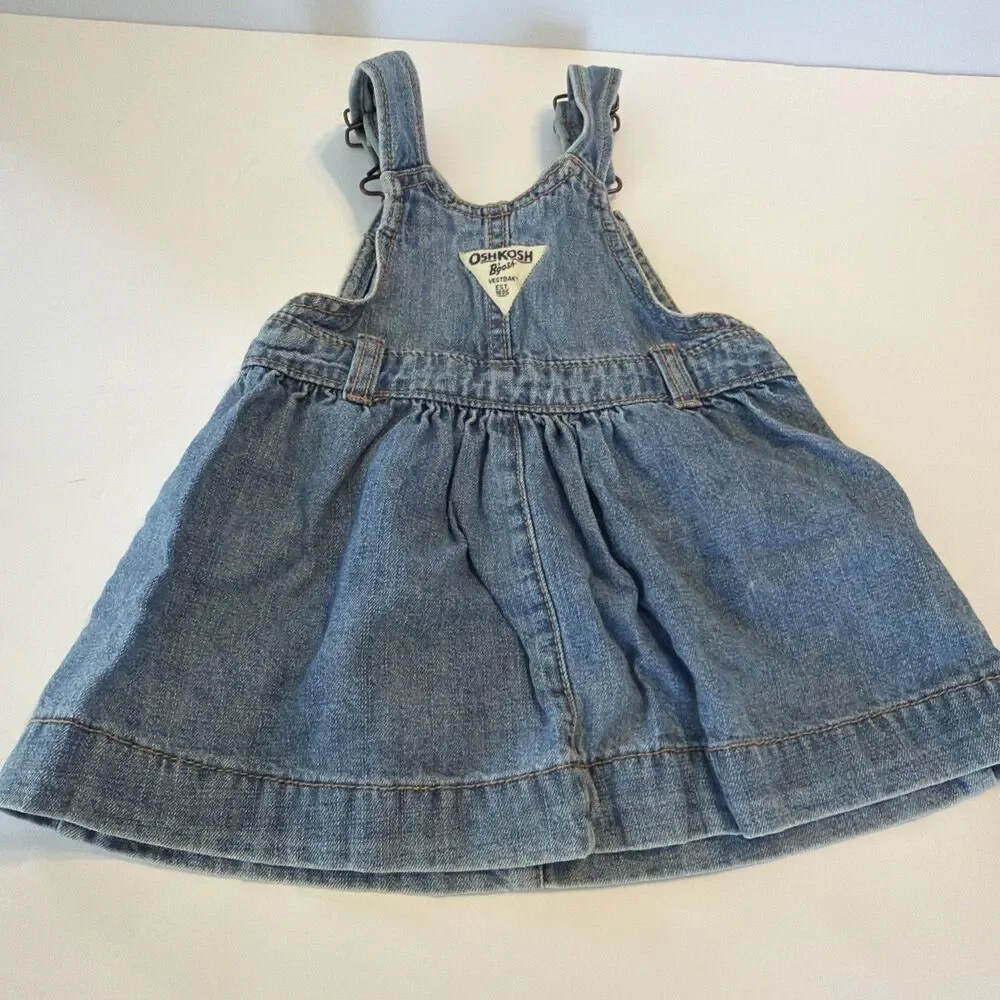 Oshkosh Girls Size 12M Jumper Overall Dress Jean Denim Vestback Cotton Pocket